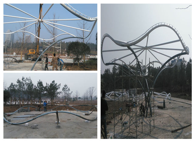 千佛洞植物園景觀膜結(jié)構(gòu)鋼結(jié)構(gòu)現(xiàn)場施工圖