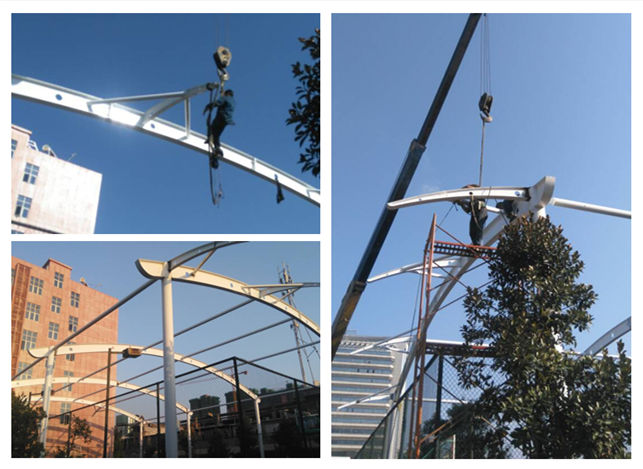 韶關(guān)氣象局頂棚膜結(jié)構(gòu)鋼結(jié)構(gòu)現(xiàn)場施工圖